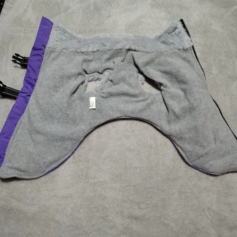 Pet Dog Jacket M W/Harness Purple Winter Warm Clothes Waterproof Faux Fur